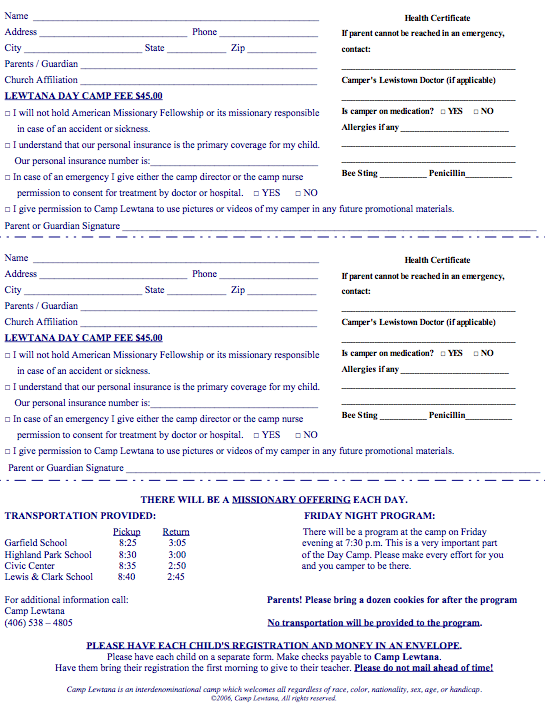 Day Camp Registration